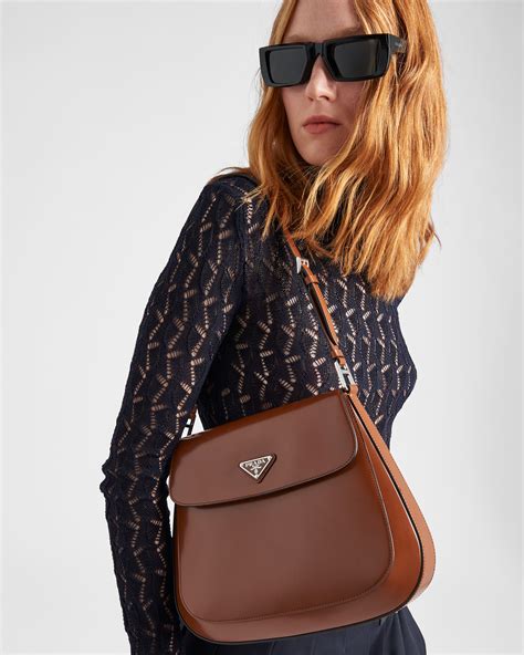 prada cleo tobacco|Tobacco Prada Cleo brushed leather shoulder bag .